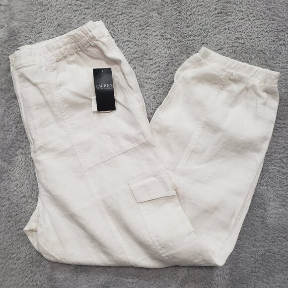 Lauren Ralph Lauren Women White Linen Cargo Jogger Pants NWT $165 Sizes Resort - Picture 5 of 16